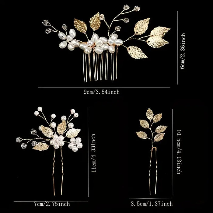 Golden Bridal Hair Accessories Set – 4pcs