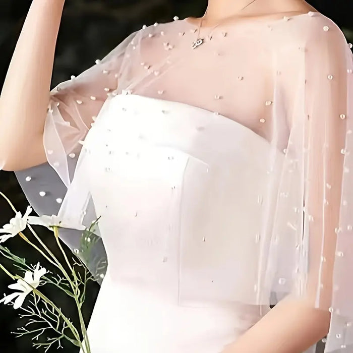 Bridal Faux Pearl Mesh Cape
