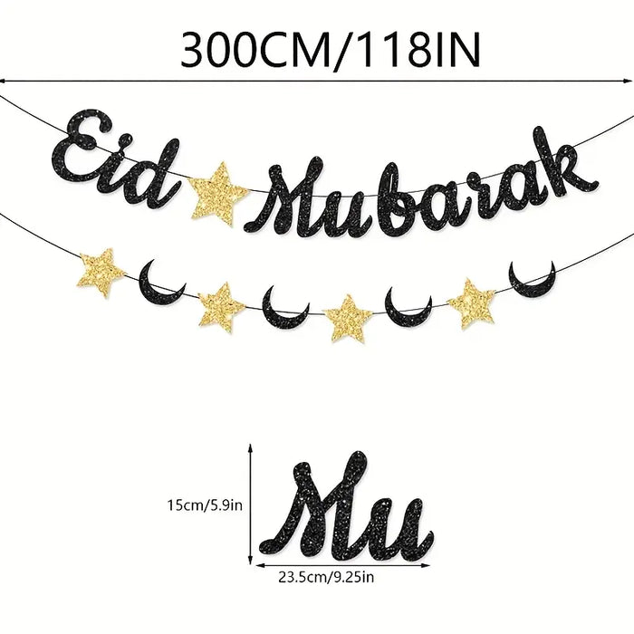 Eid Mubarak Crescent & Stars Banner