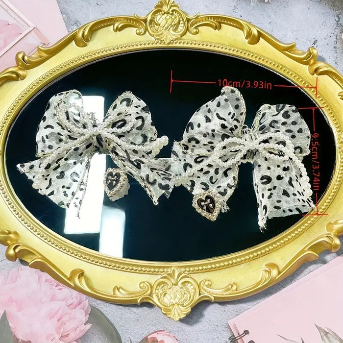 Leopard Lace Bow & Heart Shoe Charm Set