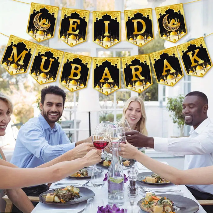 Golden Eid Mubarak Hanging Banner
