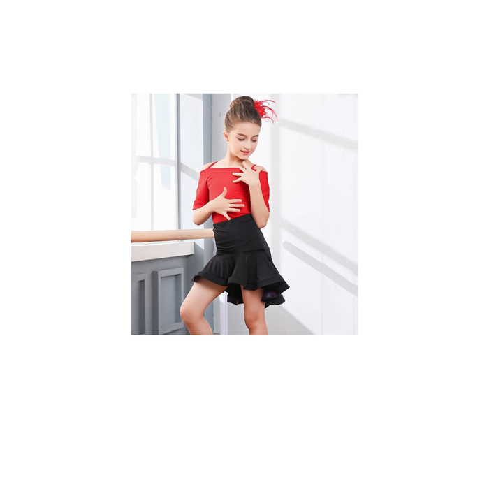Elegant Black Latin Dance Ruffle Skirt
