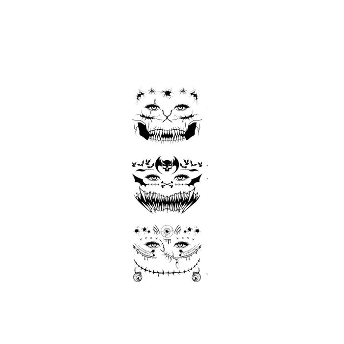 3 Sheets Black Temporary Halloween Face Tattoos