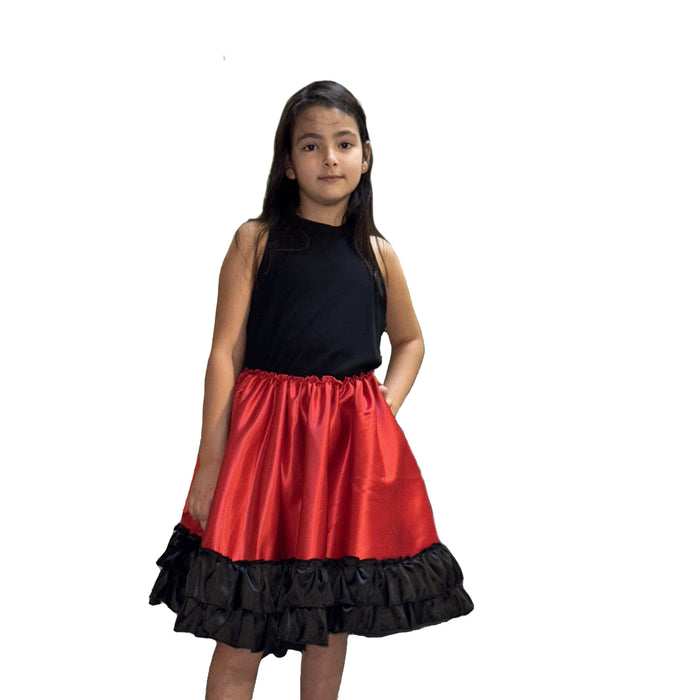 Girls’ Short Spanish Flamenco Satin Skirt Design B
