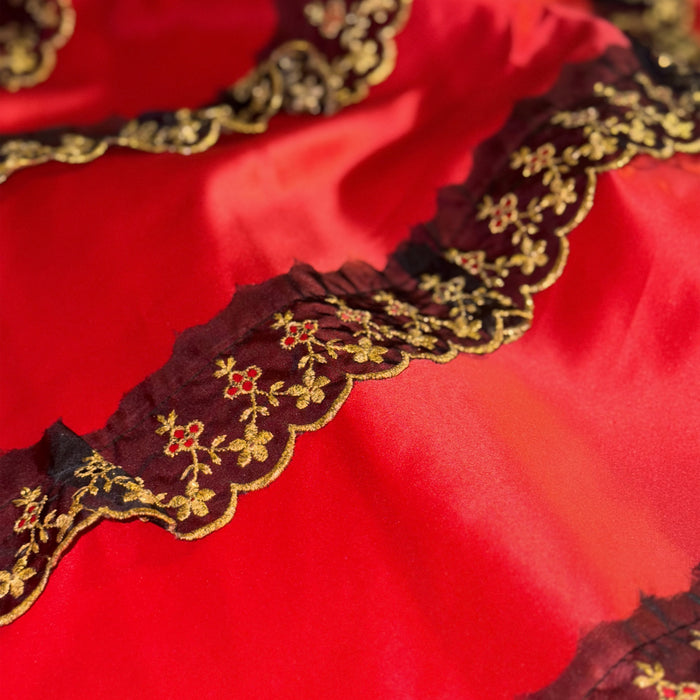 Girls’ Spanish Flamenco Satin Skirt with Gold Embroidery Design C