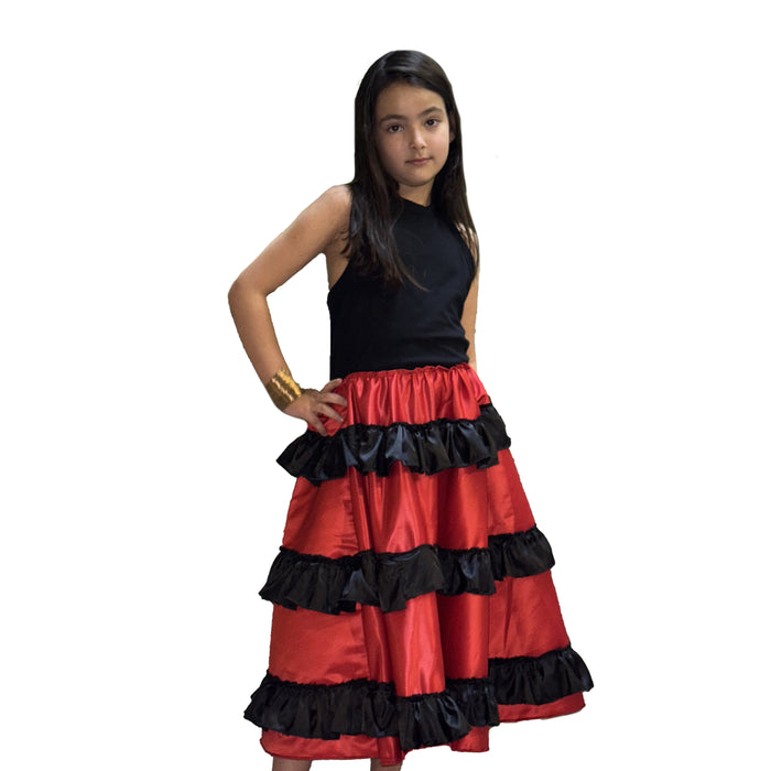 Girls’ Spanish Flamenco Satin Ruffle Skirt Design A