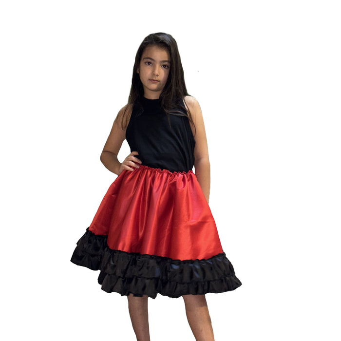 Girls’ Short Spanish Flamenco Satin Skirt Design B