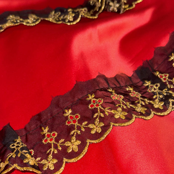 Girls’ Spanish Flamenco Satin Skirt with Gold Embroidery Design C