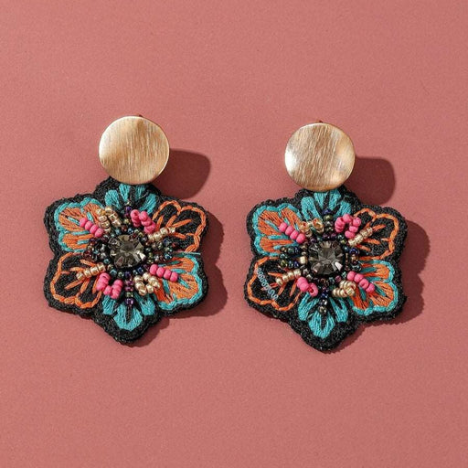 Beaded Flower Charm Drop Earrings