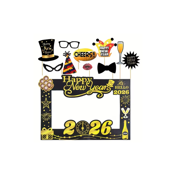 Happy New Year 2026 Photo Frame & Props Set – 11 Pcs