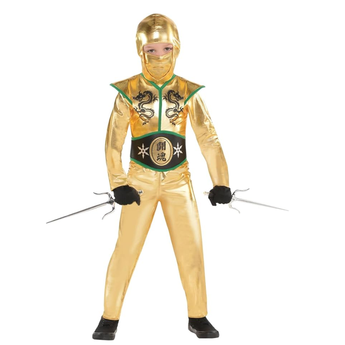 Boys’ Golden Ninja Costume – 4PCS | 12–14 Years