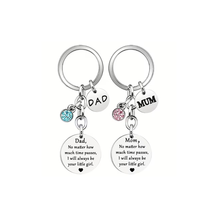 2pcs Stainless Steel Keychain Set for Parents – Engraved “From Daughter” Gift