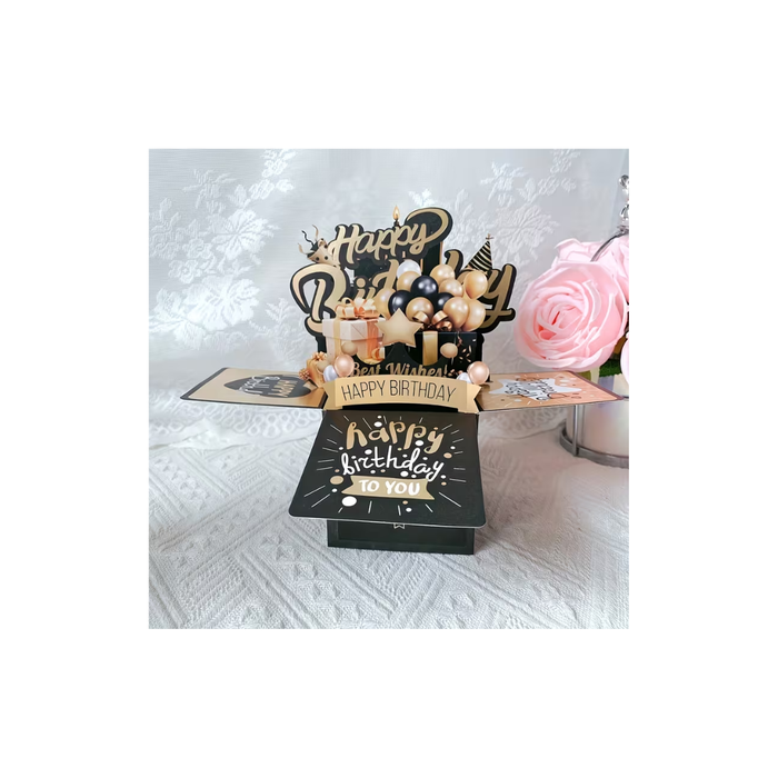 Black Happy Birthday Pop-Up 3D Card