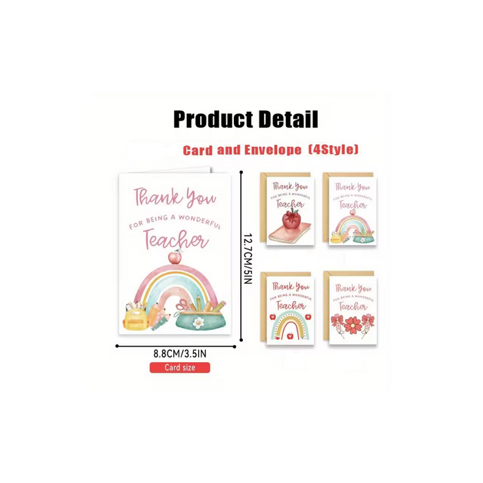4-Pack Teacher Thank You Cards with Envelopes