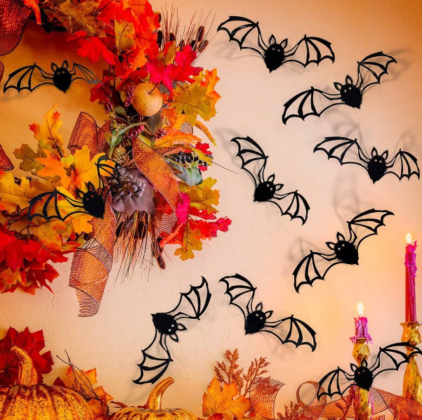 Halloween Creepy Drape with 3D Bat Wall Stickers