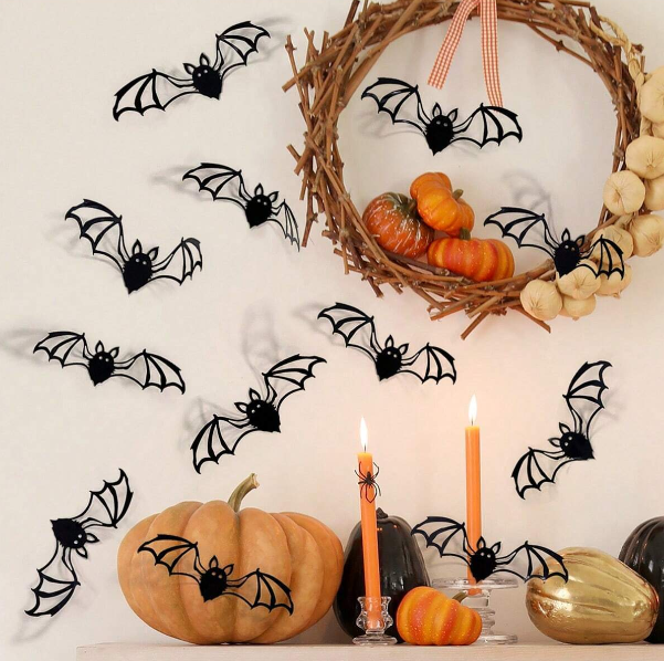 Halloween Creepy Drape with 3D Bat Wall Stickers