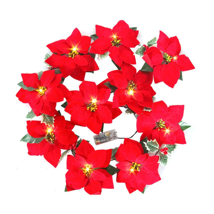 LED Poinsettia String Light Garland