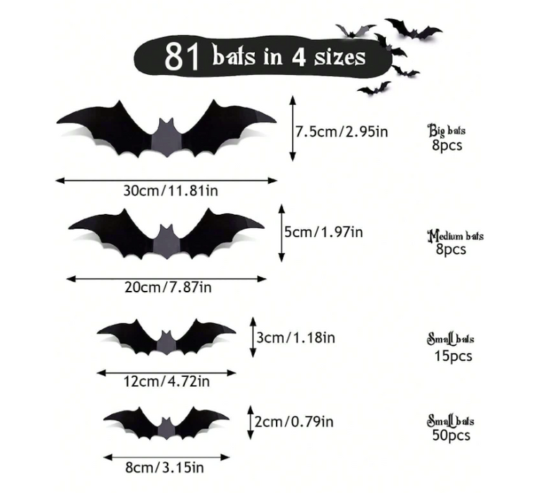 Halloween 3D Wall Decor Bats 81pcs