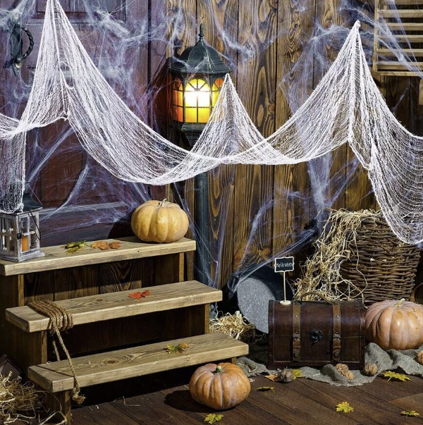 Halloween Creepy Drape with 3D Bat Wall Stickers