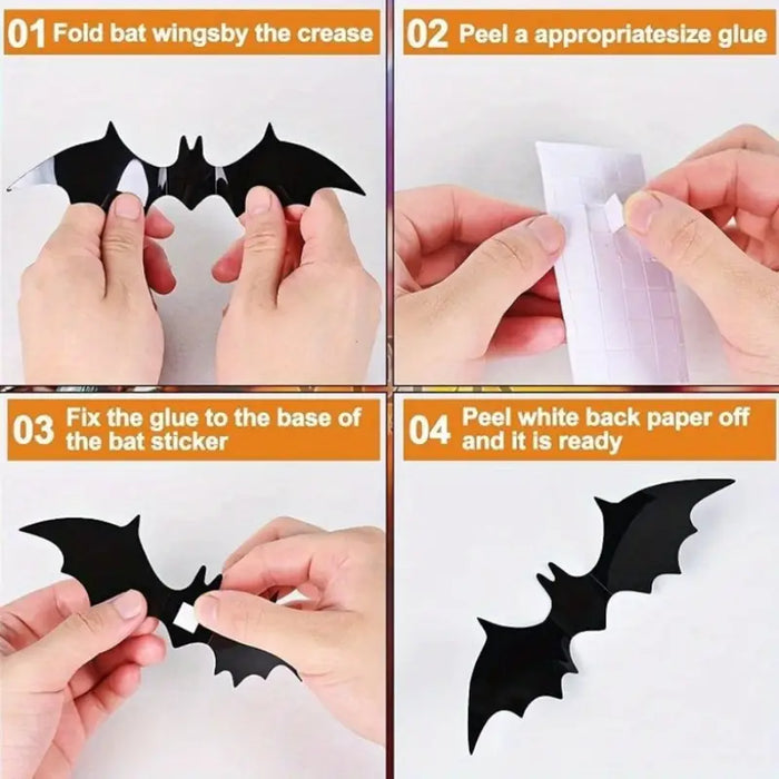 3D Spooky Bat Halloween Wall Stickers - 48pcs Set