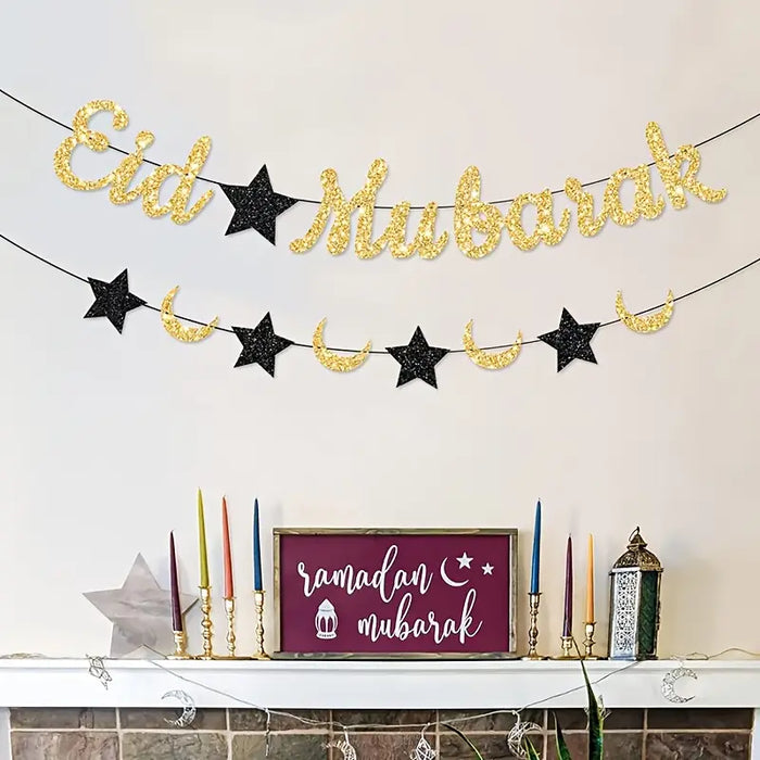 Eid Mubarak Crescent & Stars Banner
