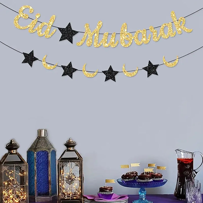 Eid Mubarak Crescent & Stars Banner