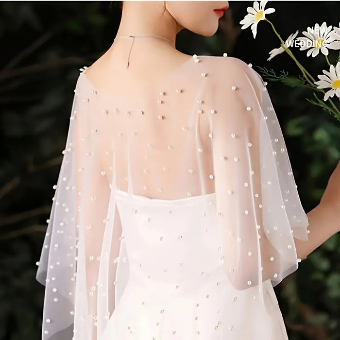 Bridal Faux Pearl Mesh Cape
