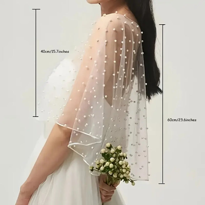Bridal Faux Pearl Mesh Cape