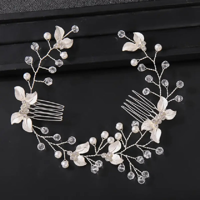 Elegant Pearl & Rhinestone Floral Silver Headband