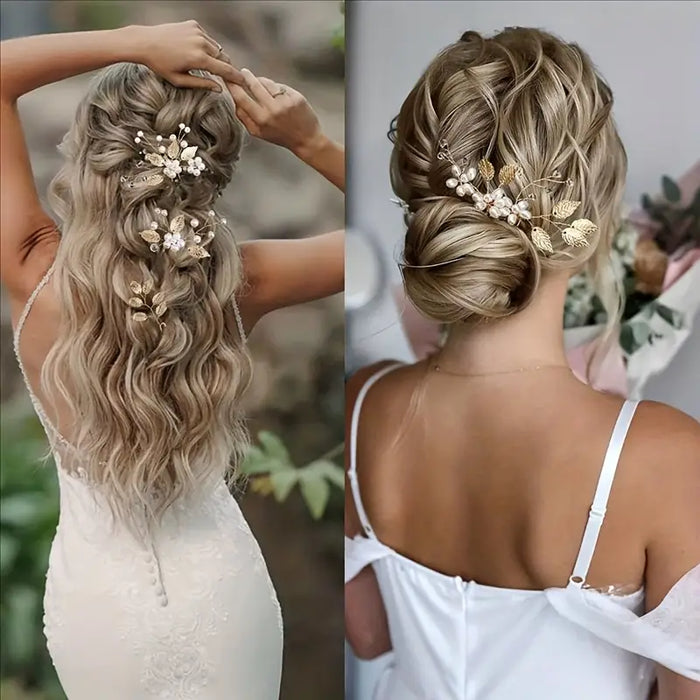 Golden Bridal Hair Accessories Set – 4pcs