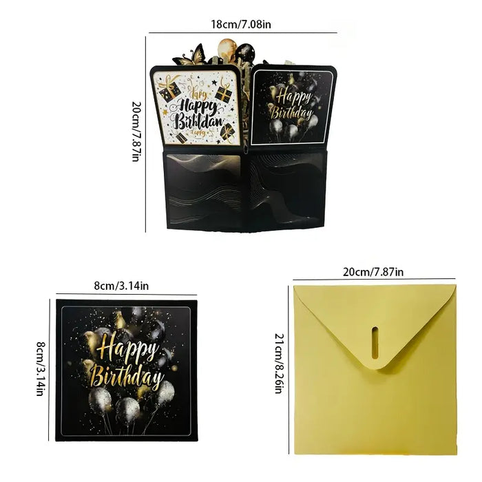 Glam 3D Pop-Up Birthday Card - Black