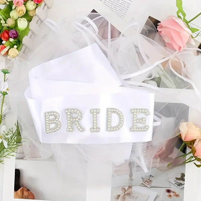 Bride to Be Stone Sash & Veil Set
