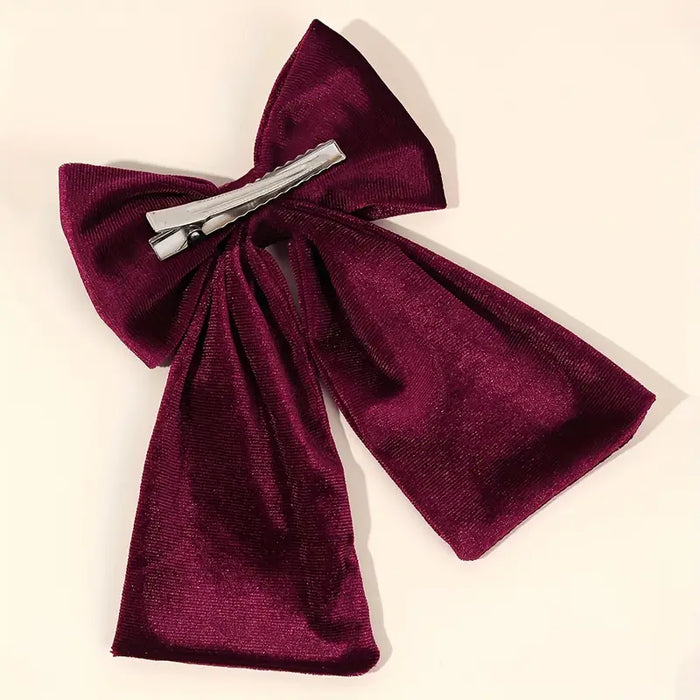 Velvet Large Bow Hair Clip – Burgundy