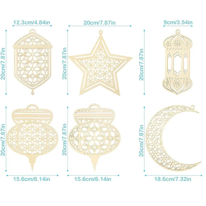 Ramadan & Eid Mandala Wooden Pendant Set – 6pcs